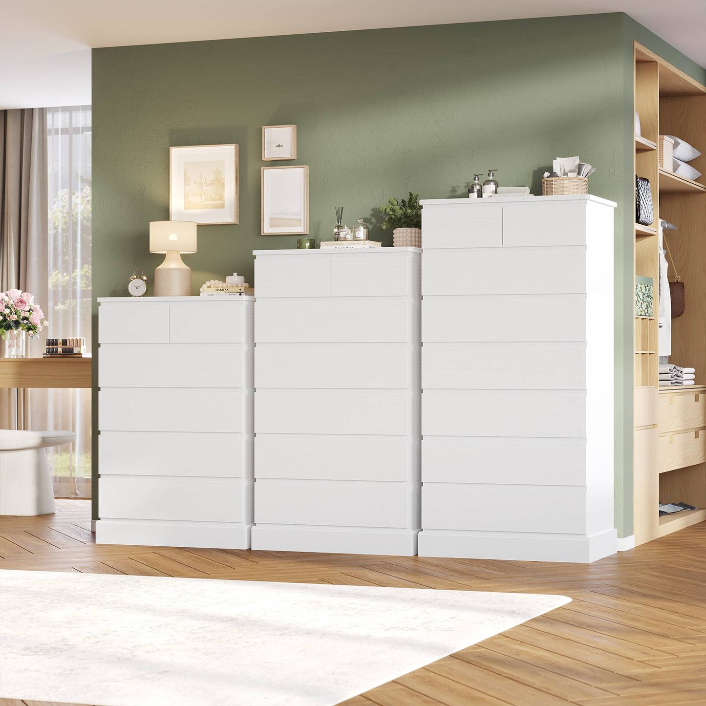 DICTAC | 43.9" Tall Dresser with 6 Drawers, Modern Vertical Chest of Drawers for Bedroom, Narrow Wood Storage Cabinet for Closet, Hallway & Small Spaces (Black/White)