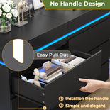 DICTAC | 6 Drawer Dresser with Sliding Top, LED Lights & Charging Station, Wide Black Storage Dresser for Bedroom