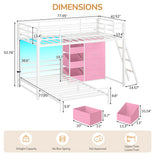 DICTAC | Twin Over Twin Low Bunk Bed with Storage Drawers, Toy Bins & RGB LED Lights, Black/White