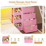 DICTAC | Twin Over Twin Low Bunk Bed with Storage Drawers, Toy Bins & RGB LED Lights, Black/White