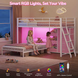 DICTAC | Twin Over Twin Low Bunk Bed with Storage Drawers, Toy Bins & RGB LED Lights, Black/White