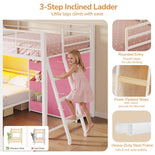 DICTAC | Twin Over Twin Low Bunk Bed with Storage Drawers, Toy Bins & RGB LED Lights, Black/White
