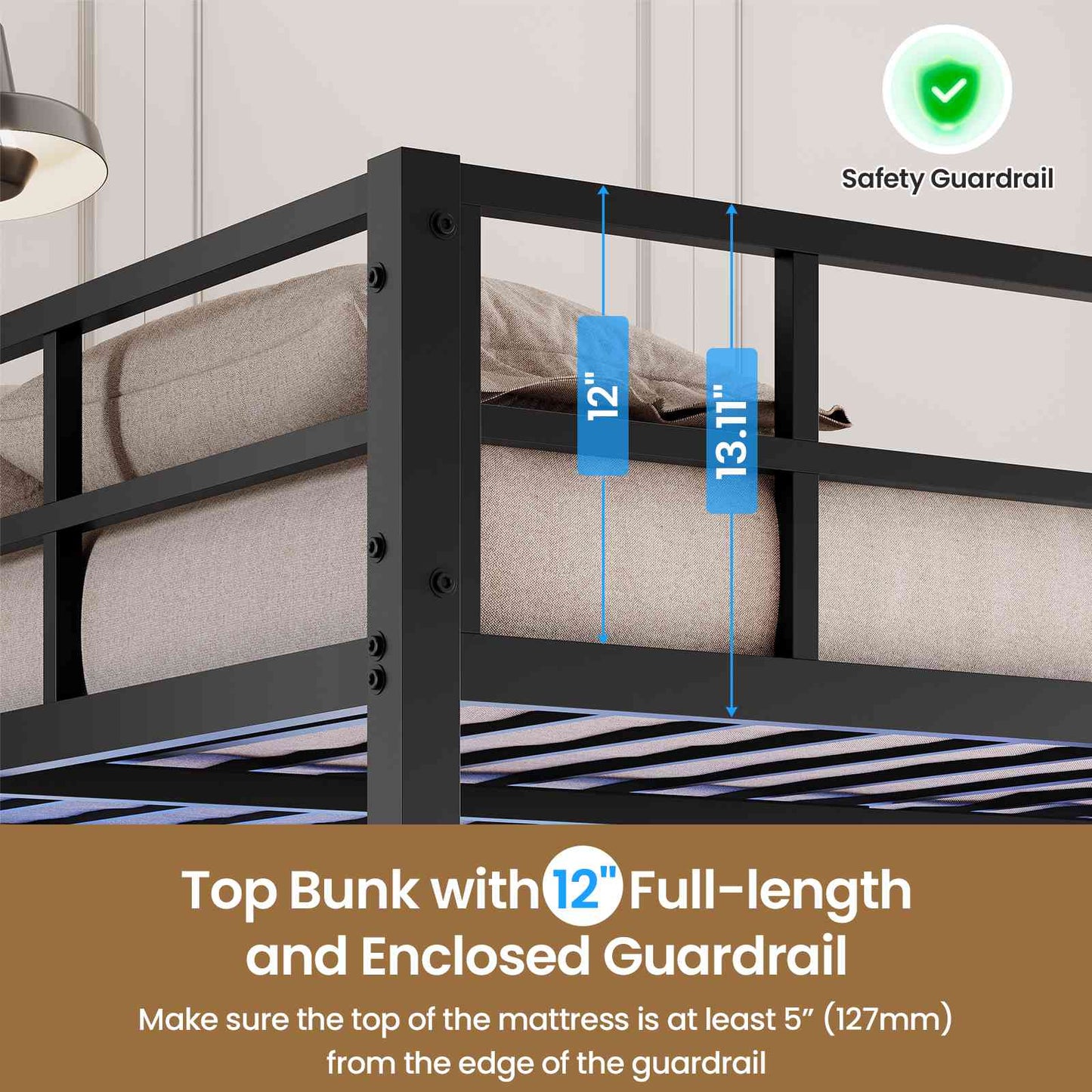 DICTAC | Full Over Twin Bunk Bed with Desk, Storage Drawers, LED Lights & Charging Station, Metal Bunk Bed with Stairs (Black)