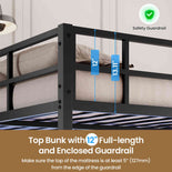 DICTAC | Full Over Twin Bunk Bed with Desk, Storage Drawers, LED Lights & Charging Station, Metal Bunk Bed with Stairs (Black)