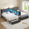 DICTAC | Twin Bed Frame for 2 Kids with Storage Bookcase Divider, Charging Station & LED Lights, Double Twin Metal Platform Bed with Drawers & Headboard Storage for Shared Bedroom, Black