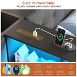 DICTAC | Twin Bed for 2 Kids with Storage Bookcase, Drawers, Charging Station & LED Lights - Black