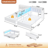 DICTAC | Twin Bed for 2 Kids with Storage Bookcase, Drawers, Charging Station & LED Lights - White