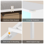 DICTAC | Twin Bed for 2 Kids with Storage Bookcase, Drawers, Charging Station & LED Lights - White