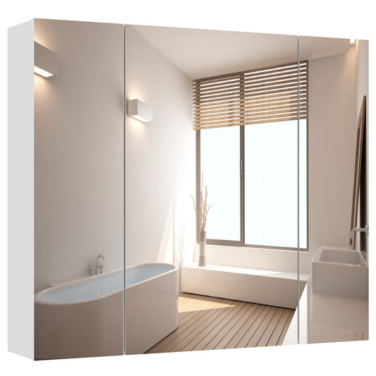 DICTAC | 3-Door Medicine Cabinet with Mirror & Adjustable Shelves, Wall Mounted Bathroom Storage Cabinet, White