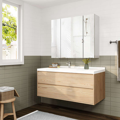 DICTAC | 3-Door Medicine Cabinet with Mirror & Adjustable Shelves, Wall Mounted Bathroom Storage Cabinet, White