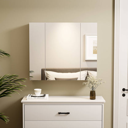 DICTAC | 3-Door Medicine Cabinet with Mirror & Adjustable Shelves, Wall Mounted Bathroom Storage Cabinet, White