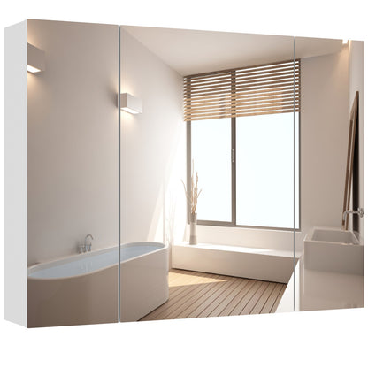 DICTAC | 3-Door Medicine Cabinet with Mirror & Adjustable Shelves, Wall Mounted Bathroom Storage Cabinet, White
