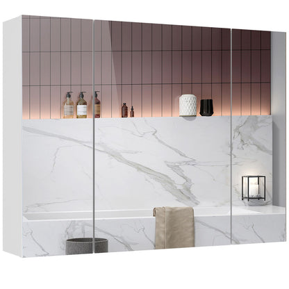 DICTAC | 3-Door Medicine Cabinet with Mirror & Adjustable Shelves, Wall Mounted Bathroom Storage Cabinet, White