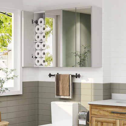 DICTAC | 3-Door Medicine Cabinet with Mirror & Adjustable Shelves, Wall Mounted Bathroom Storage Cabinet, White