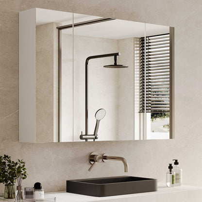 DICTAC | 3-Door Medicine Cabinet with Mirror & Adjustable Shelves, Wall Mounted Bathroom Storage Cabinet, White