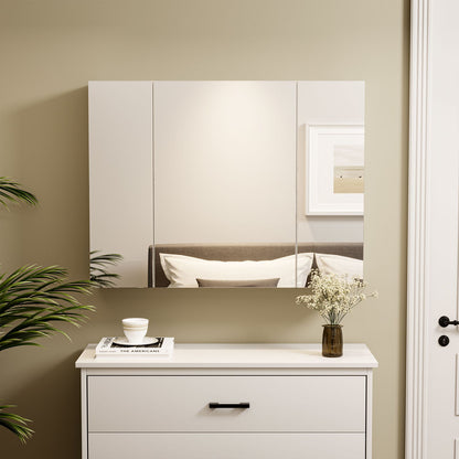 DICTAC | 3-Door Medicine Cabinet with Mirror & Adjustable Shelves, Wall Mounted Bathroom Storage Cabinet, White