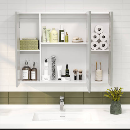 DICTAC | 3-Door Medicine Cabinet with Mirror & Adjustable Shelves, Wall Mounted Bathroom Storage Cabinet, White