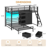 DICTAC | Twin Over Twin Low Bunk Bed with Storage Drawers, Toy Bins & RGB LED Lights, Black/White