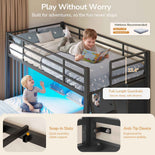 DICTAC | Twin Over Twin Low Bunk Bed with Storage Drawers, Toy Bins & RGB LED Lights, Black/White