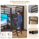 DICTAC | Twin Over Twin Low Bunk Bed with Storage Drawers, Toy Bins & RGB LED Lights, Black/White