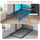 DICTAC | Twin Over Twin Low Bunk Bed with Storage Drawers, Toy Bins & RGB LED Lights, Black/White