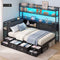 DICTAC |  Twin Corner Bed with 8 Storage Drawers, Bookshelf, Charging Station & LED Lights