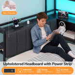 DICTAC |  Twin Corner Bed with 8 Storage Drawers, Bookshelf, Charging Station & LED Lights