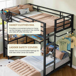 DICTAC Twin XL Over Twin Bunk Bed with L-Shaped Desk, LED Lights & Charging Station, 5 Drawers, Shelves & Storage System, Metal Space-Saving Bunk Bed for Kids & Teens (Black/White)