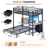 DICTAC | Bunk Bed with Desk & Charging Station, LED Lights, 4 Drawers & Storage Headboard, Metal L-Shaped Bunk Bed for Kids & Teens (Black/White)