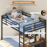 DICTAC | Bunk Bed with Desk & Charging Station, LED Lights, 4 Drawers & Storage Headboard, Metal L-Shaped Bunk Bed for Kids & Teens (Black/White)