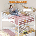 DICTAC | Bunk Bed with Desk & Charging Station, LED Lights, 4 Drawers & Storage Headboard, Metal L-Shaped Bunk Bed for Kids & Teens (Black/White)
