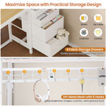 DICTAC | Bunk Bed with Desk & Charging Station, LED Lights, 4 Drawers & Storage Headboard, Metal L-Shaped Bunk Bed for Kids & Teens (Black/White)