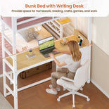 DICTAC | Bunk Bed with Desk & Charging Station, LED Lights, 4 Drawers & Storage Headboard, Metal L-Shaped Bunk Bed for Kids & Teens (Black/White)