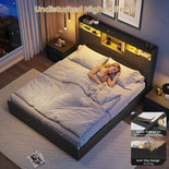 DICTAC | Platform Bed Frame with Storage Drawers, Bookcase Headboard, LED Lights & Charging Station (Queen/King/California King, Black)