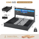 DICTAC | Platform Bed Frame with Storage Drawers, Bookcase Headboard, LED Lights & Charging Station (Queen/King/California King, Black)
