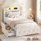 DICTAC | Twin/Full Princess Bed Frame with Storage Drawers, LED Lights, Bookcase Headboard & Charging Station, Beige Velvet Upholstered Bed,Beige