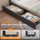 DICTAC |  Oak Gray Corner Bed Frame with 2 Storage Drawers, LED Lights & Charging Station, Upholstered Daybed