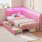 DICTAC | Corner Bed Frame with Storage Drawers, LED Lights & Charging Station, Upholstered Daybed (Pink)