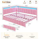 DICTAC |  Pink Corner Bed Frame with 2 Storage Drawers, LED Lights & Charging Station, Upholstered Daybed