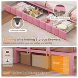 DICTAC |  Pink Corner Bed Frame with 2 Storage Drawers, LED Lights & Charging Station, Upholstered Daybed