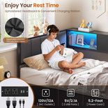 DICTAC | Full Size Corner Bed Frame with Hydraulic Storage, Bookcase, LED Lights & Charging Station – Black
