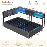 DICTAC | Full Size Corner Bed Frame with Hydraulic Storage, Bookcase, LED Lights & Charging Station – Black
