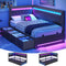 DICTAC | Cyberpunk L-Shaped Gaming Bed Frame with RGB LED Lights, Storage Drawers & Charging Station, Black