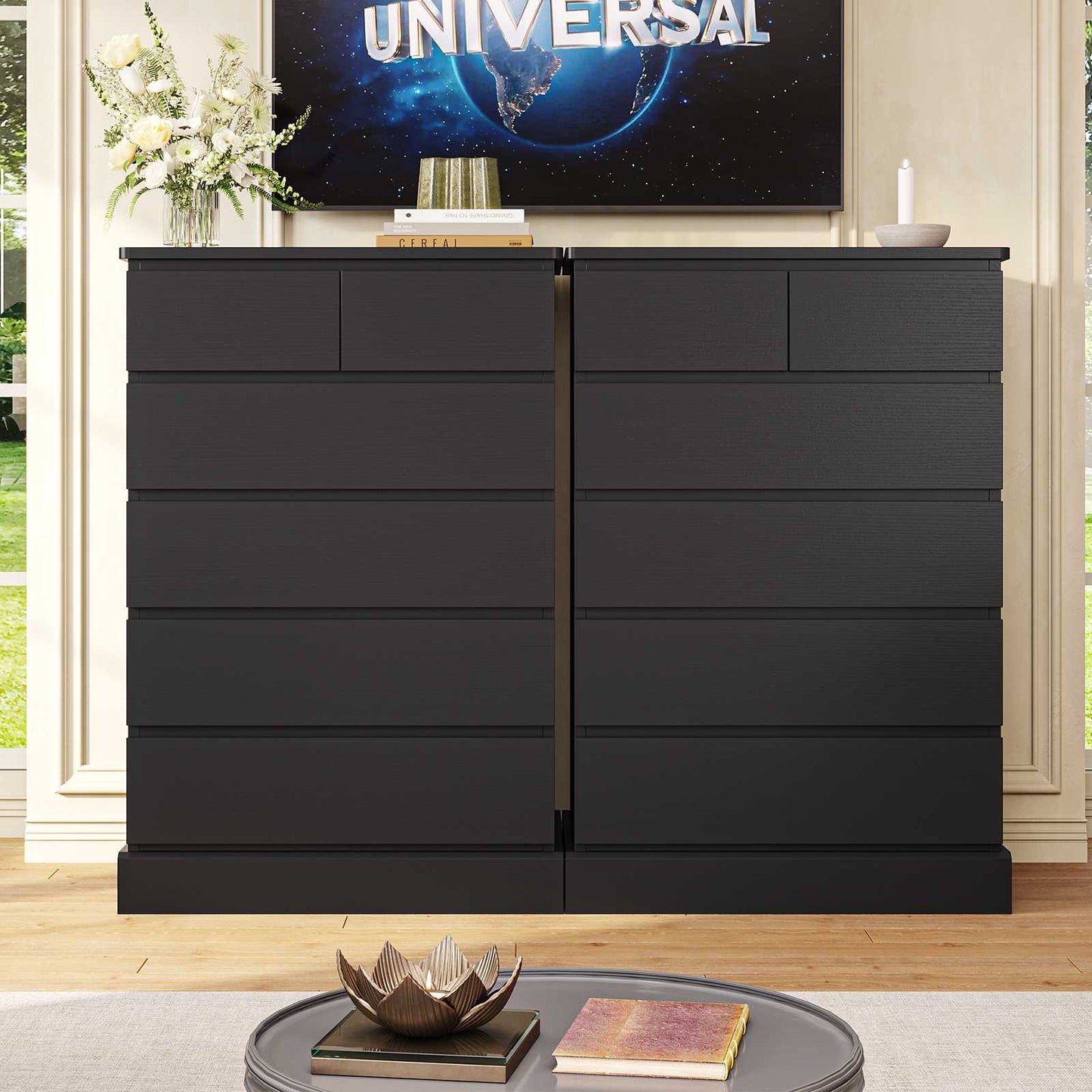DICTAC | 43.9" Tall Dresser with 6 Drawers, Modern Vertical Chest of Drawers for Bedroom, Narrow Wood Storage Cabinet for Closet, Hallway & Small Spaces (Black/White)
