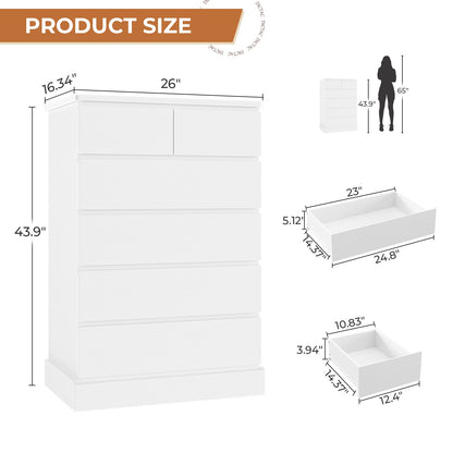 DICTAC | 43.9" Tall Dresser with 6 Drawers, Modern Vertical Chest of Drawers for Bedroom, Narrow Wood Storage Cabinet for Closet, Hallway & Small Spaces (Black/White)