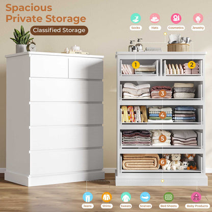 DICTAC | 43.9" Tall Dresser with 6 Drawers, Modern Vertical Chest of Drawers for Bedroom, Narrow Wood Storage Cabinet for Closet, Hallway & Small Spaces (Black/White)