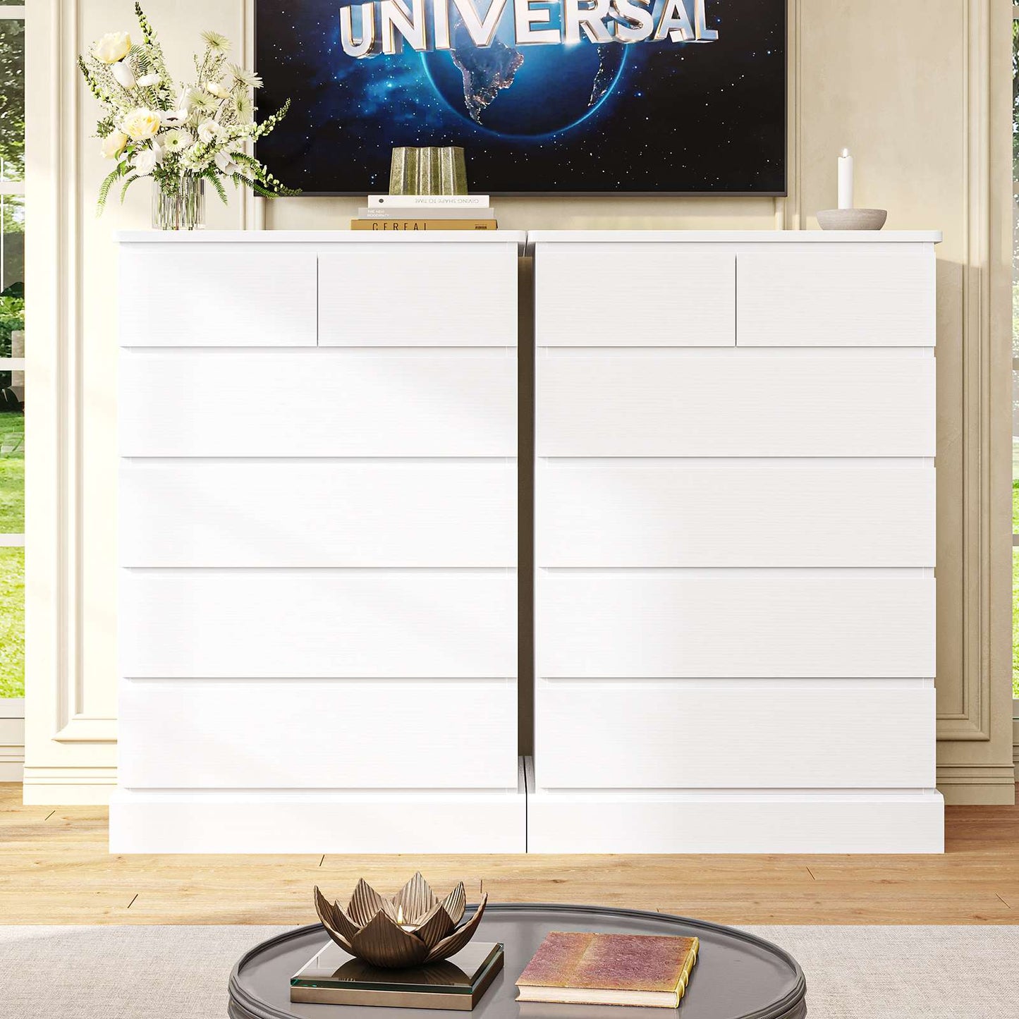 DICTAC | 43.9" Tall Dresser with 6 Drawers, Modern Vertical Chest of Drawers for Bedroom, Narrow Wood Storage Cabinet for Closet, Hallway & Small Spaces (Black/White)