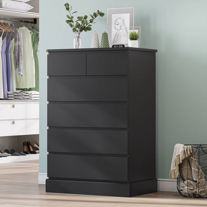 DICTAC | 43.9" Tall Dresser with 6 Drawers, Modern Vertical Chest of Drawers for Bedroom, Narrow Wood Storage Cabinet for Closet, Hallway & Small Spaces (Black/White)