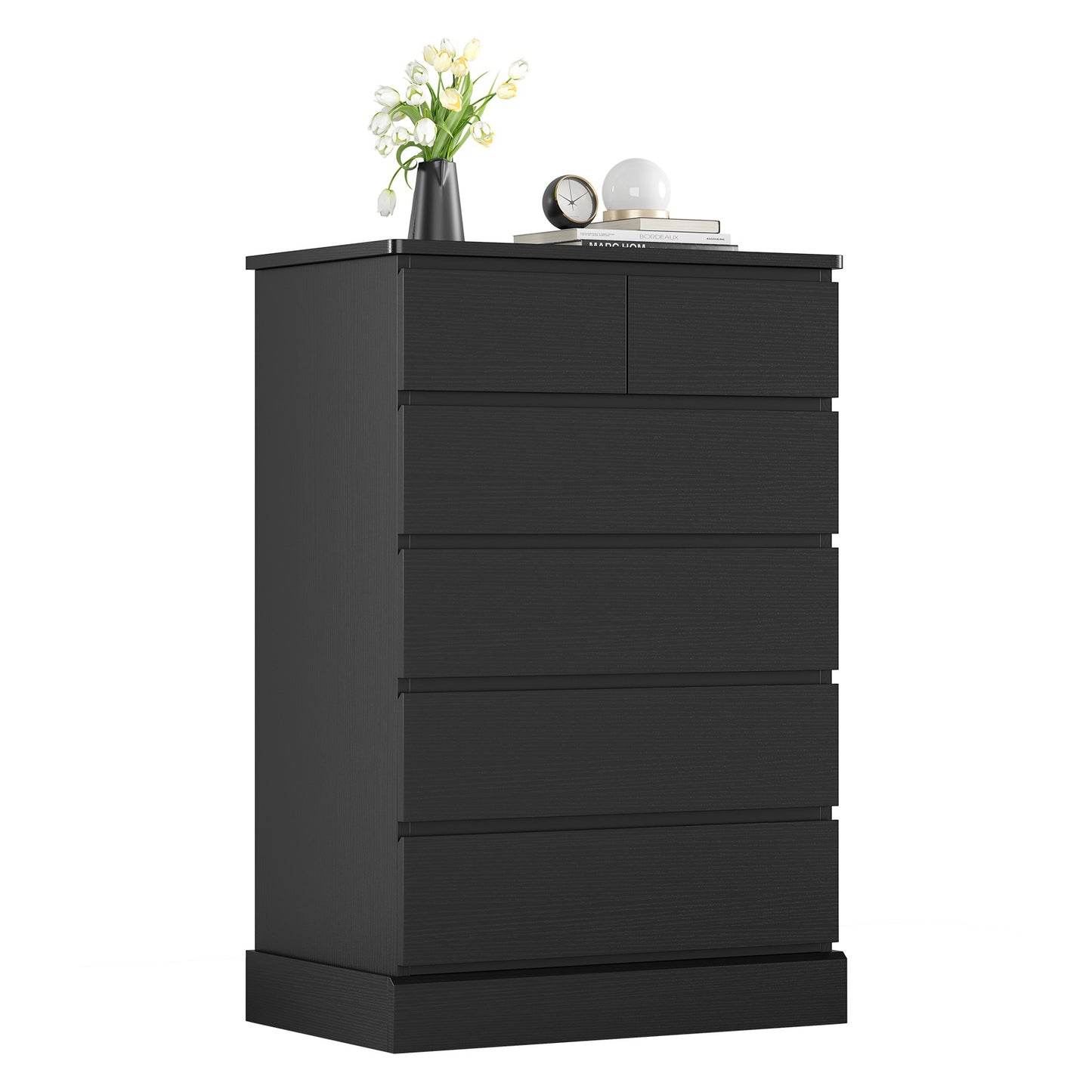 DICTAC | 43.9" Tall Dresser with 6 Drawers, Modern Vertical Chest of Drawers for Bedroom, Narrow Wood Storage Cabinet for Closet, Hallway & Small Spaces (Black/White)