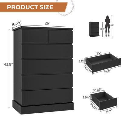 DICTAC | 43.9" Tall Dresser with 6 Drawers, Modern Vertical Chest of Drawers for Bedroom, Narrow Wood Storage Cabinet for Closet, Hallway & Small Spaces (Black/White)